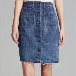 Rag & Bone Santa Cruz Raw Edge Button Front Denim Skirt Size 25